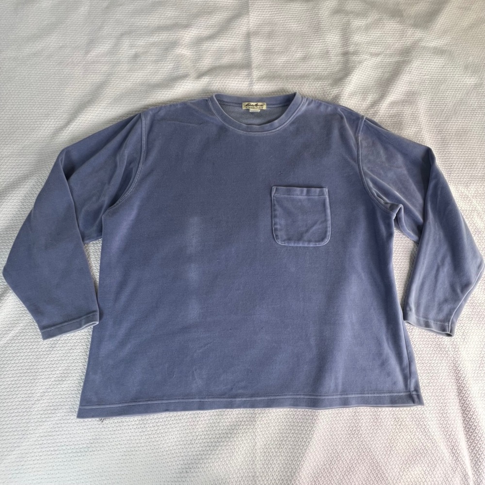 Eddie Bauer Womens Long Sleeve Crew Neck Pocket‎ Tee Shirt XXL Blue Velour Top